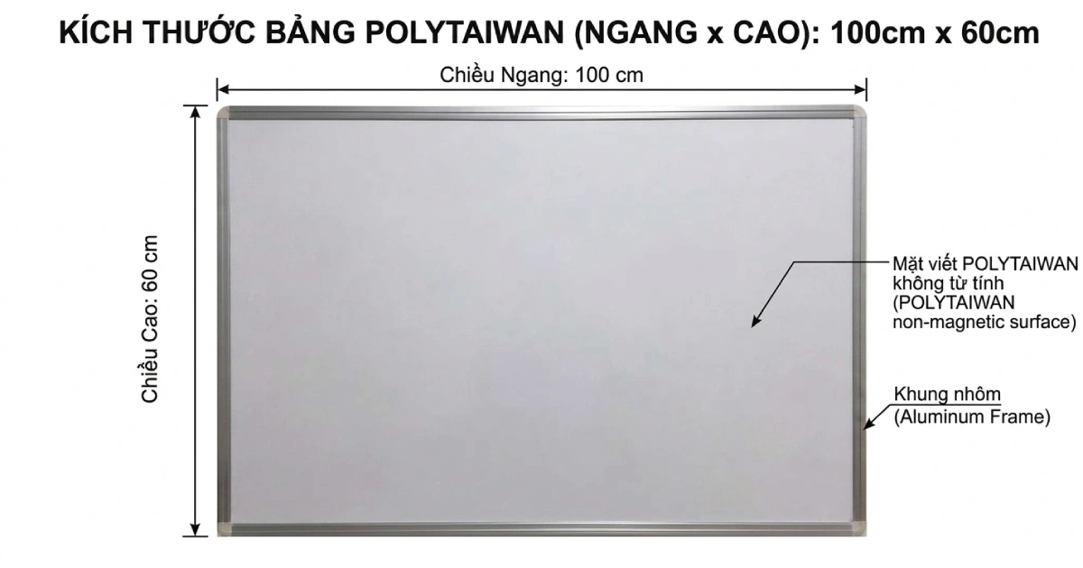 Bảng viết bút lông KT 60x100cm 1 Bảng viết bút lông KT 60x100cm - mặt Polytaiwan Đài Loan