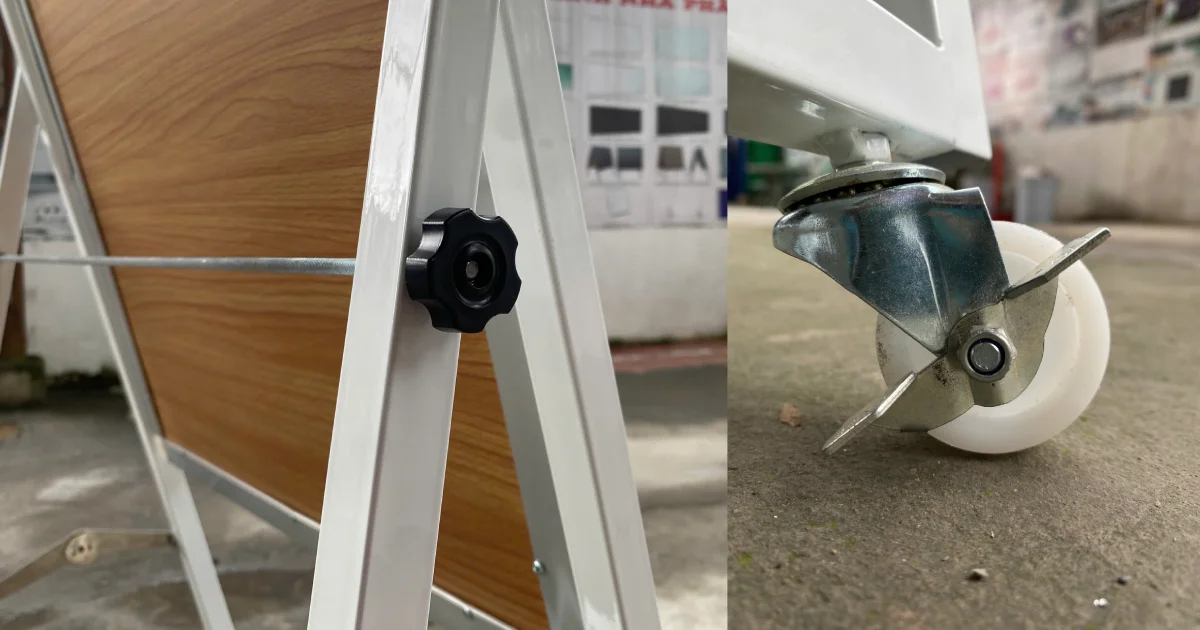 Khung chân và bánh xe của bảng trắng viết bút lông có chân