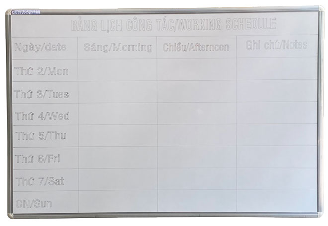 Bảng học sinh - Bảng lịch công tác tuần viết bút lông giá rẻ KT 60x100cm (xem thêm các kích cỡ khác)