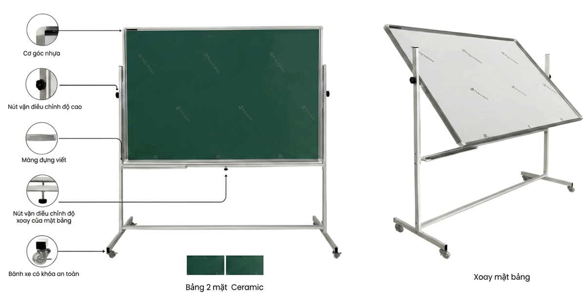 Bảng di động 2 mặt viết phấn viết bút lông Ceramic Bỉ