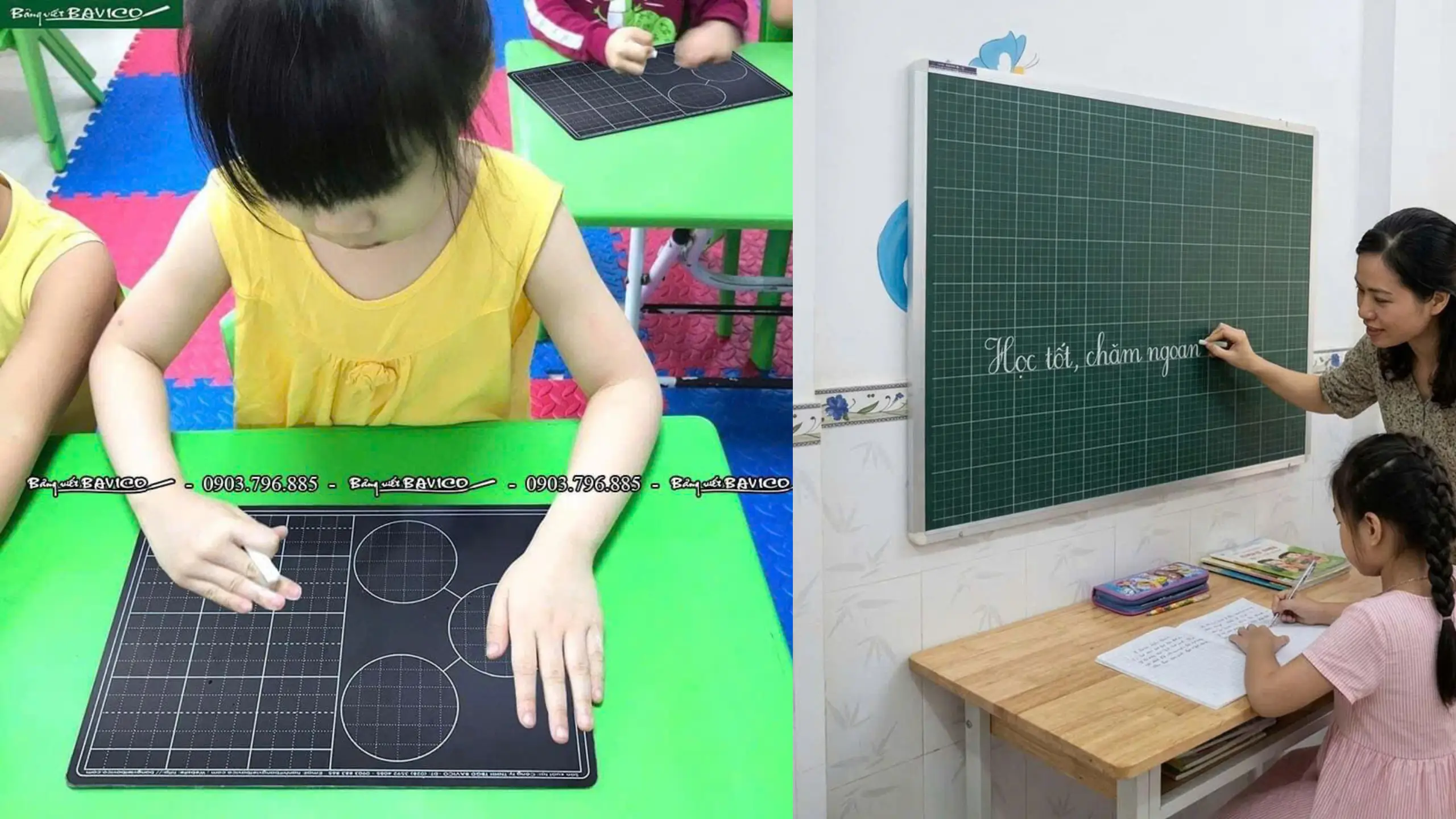 Bảng học sinh tiểu học có ô ly tập