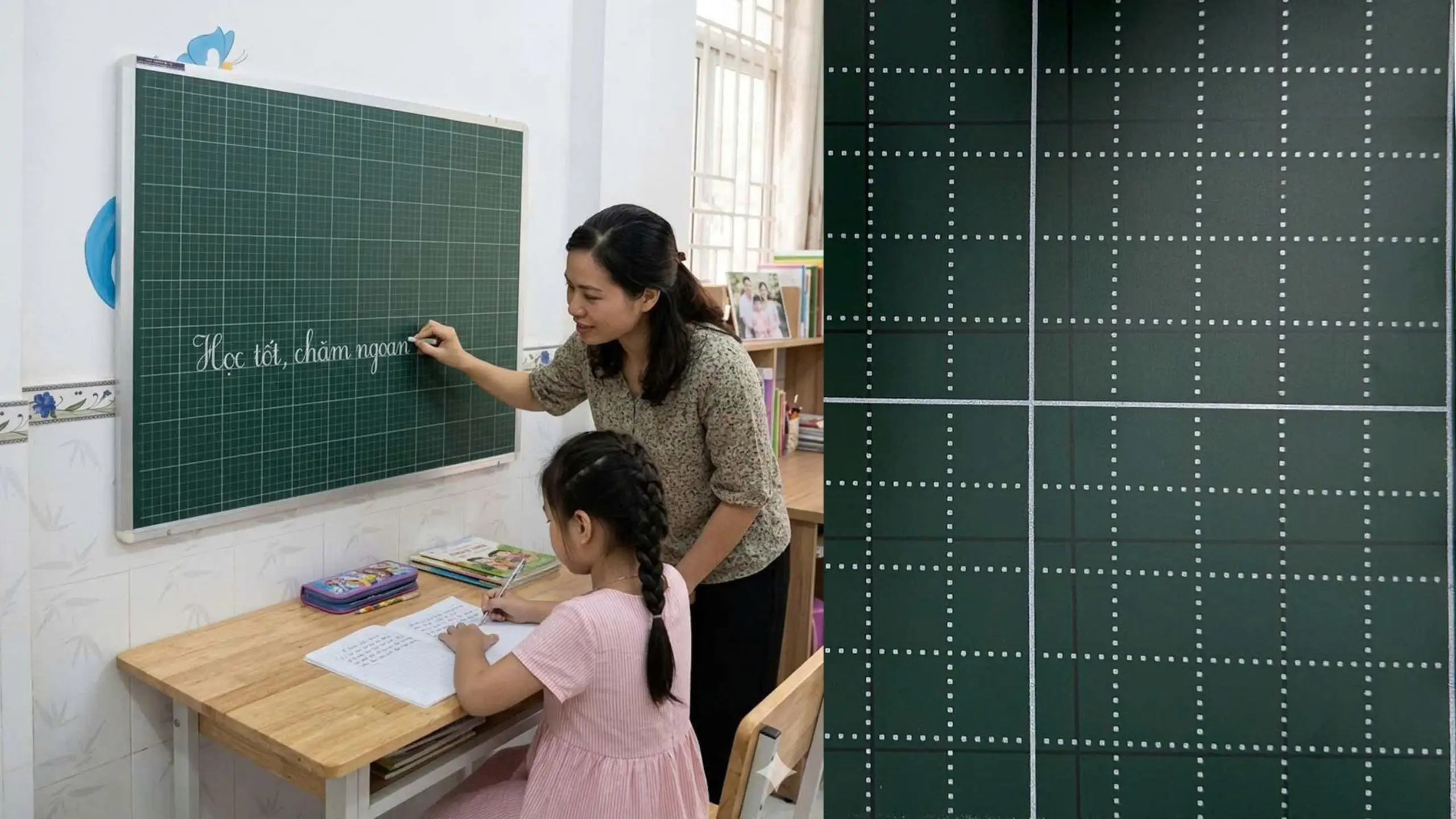 Bảng học sinh tiểu học treo tường từ Hàn Quốc có ô ly tập