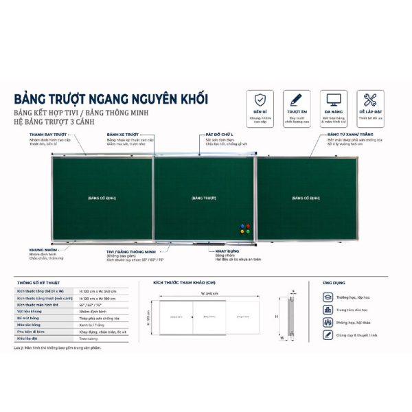 Bảng trượt ngang 3 tấm BAVICO