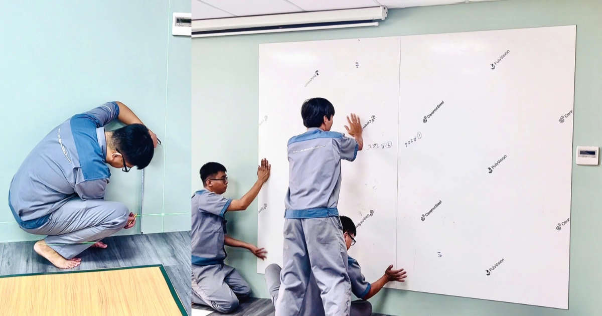 Đo đạt thi công bảng dán tường văn phòng chuyên nghiệp