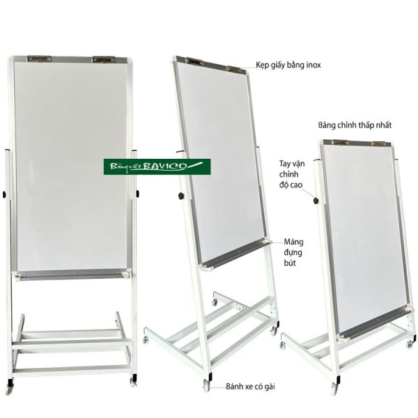 Bảng trắng viết bút lông có chân Flipchart F4 Poly Taiwan KT80x120cm ( Xem thêm kích thước)