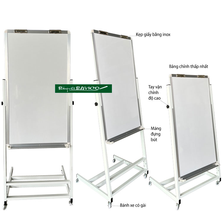 Bảng trắng viết bút lông có chân Flipchart F4 Poly Taiwan KT80x120cm ( Xem thêm kích thước)