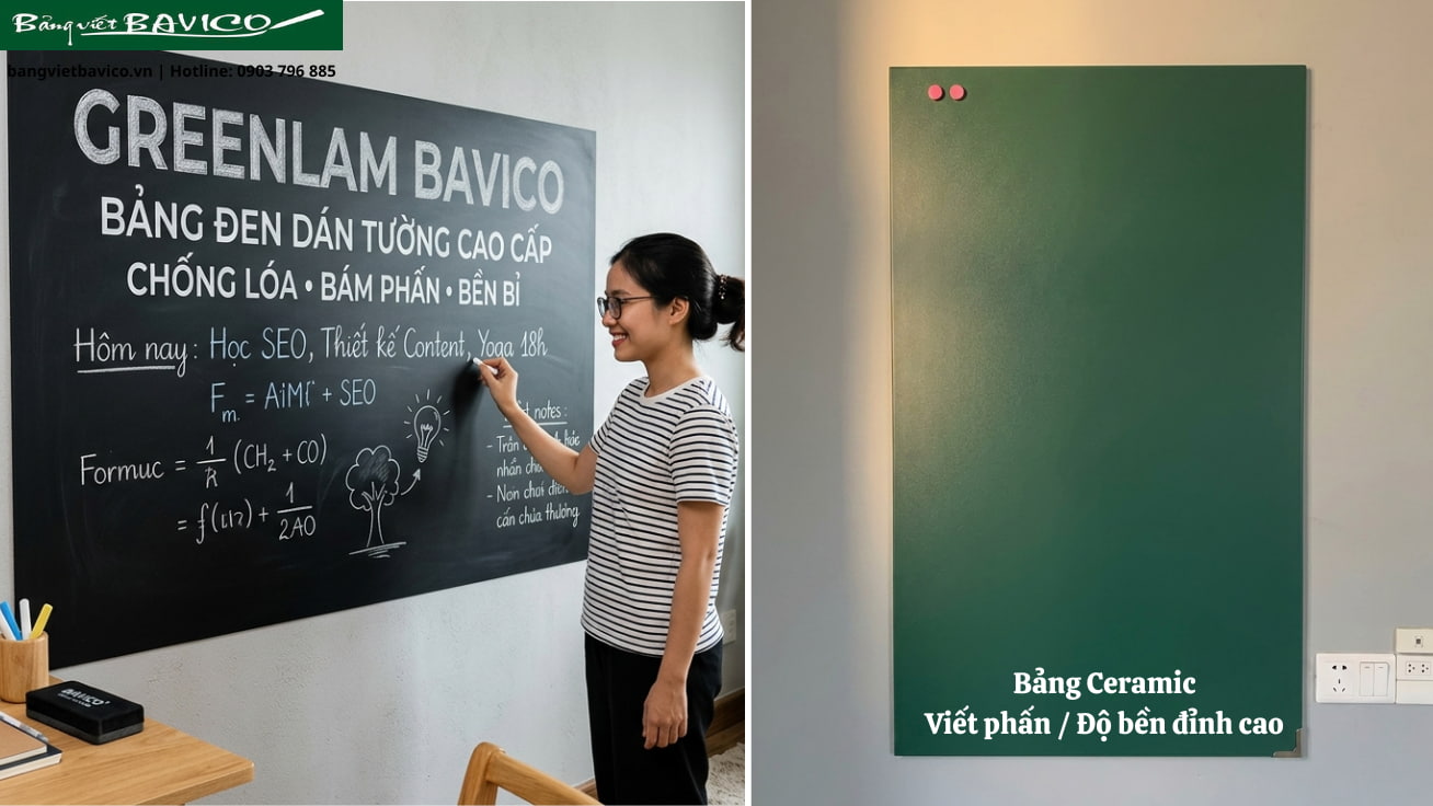 Mặt bảng học sinh dán tường từ Greenlam và chất liệu gốm sứ Ceramic của Bỉ