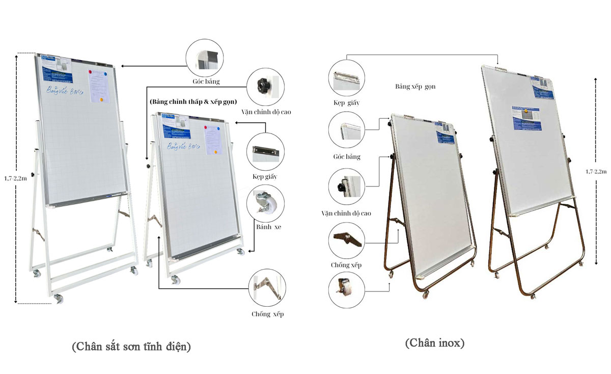 Bảng từ trắng chân xếp chỉnh độ cao