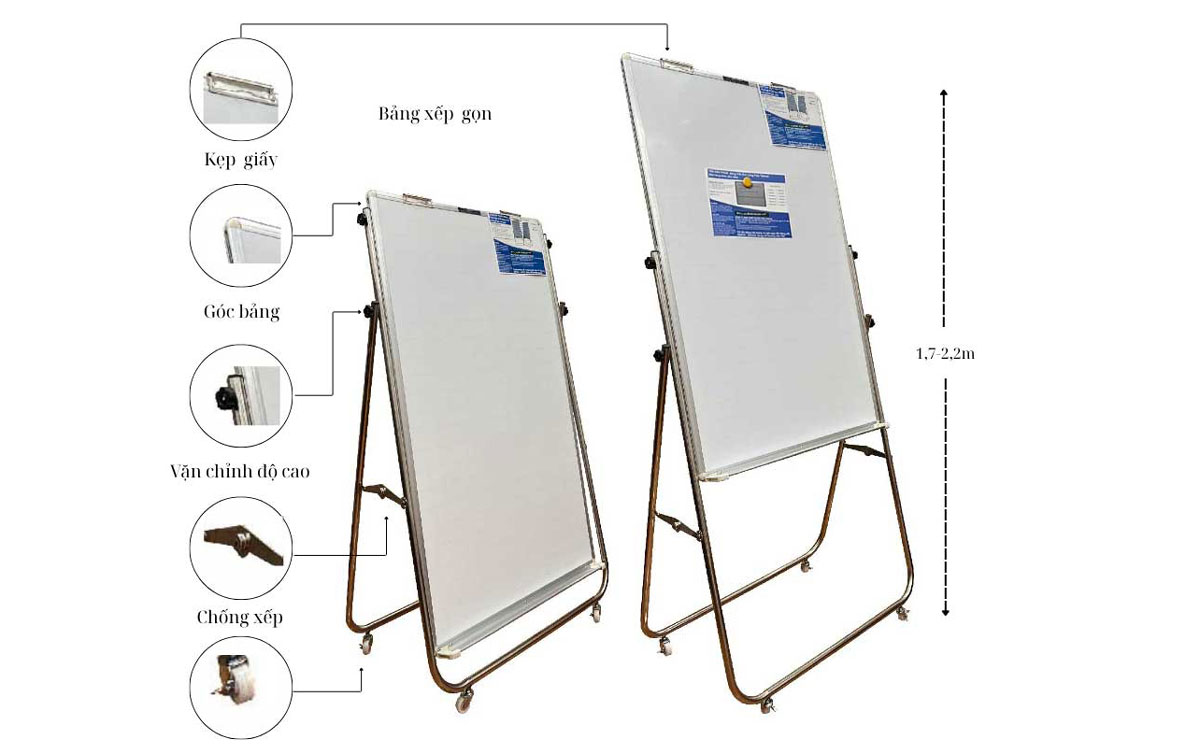 Cấu tạo thông số bảng flipchart chân gấp