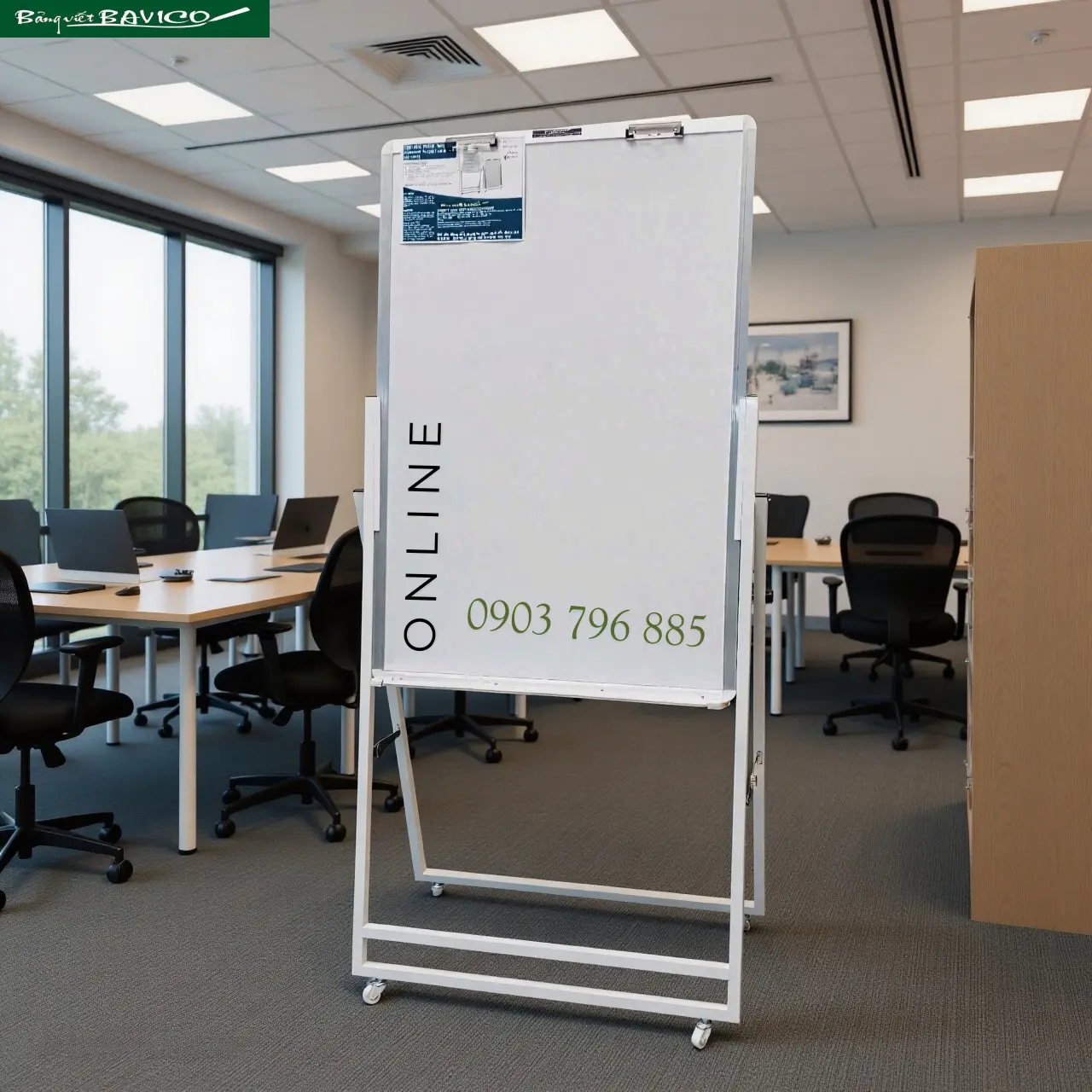 Bảng Flipchart F3 chân chữ A gấp gọn - Mặt bảng trắng viết bút lông nhập khẩu Polytaiwan chính hãng Bavico. Giải pháp thông minh cho phòng họp nhỏ tại TPHCM, giao nhanh 24h.