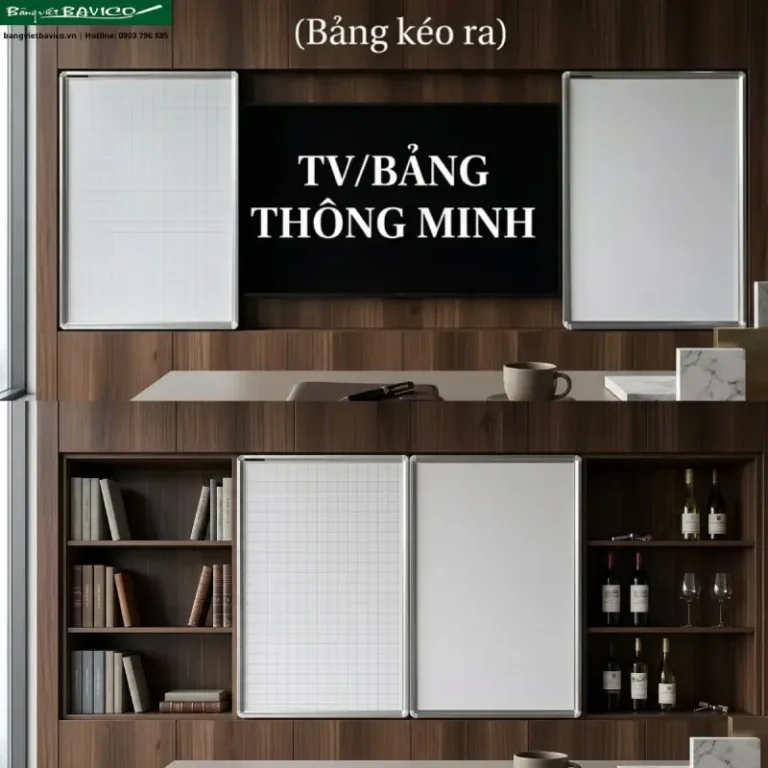 Bảng trượt ngang không ray viết bút lông thiết kế phói tv và nội thất sang trọng