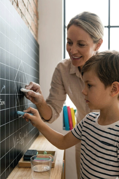 Bảng dán tường có ô ly viết phấn
