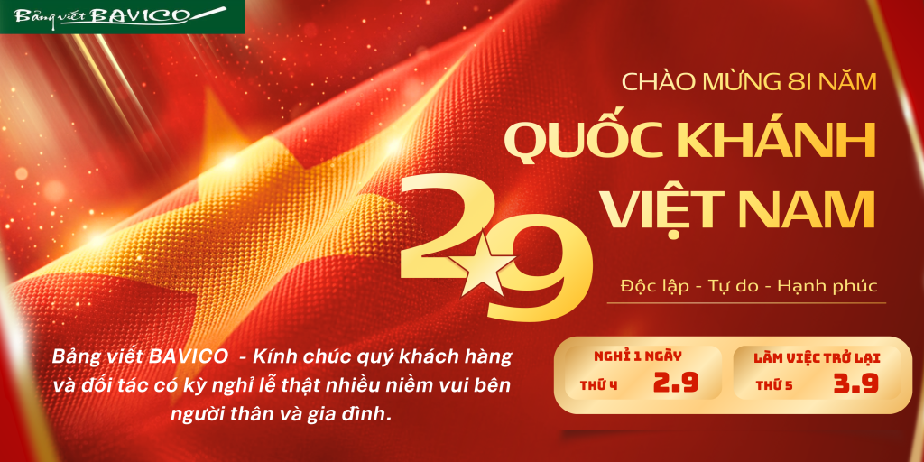 Trang chủ Bảng Viết Bavico 12 Do Vang Don gian Thong Bao Nghi Le Loi Chuc Mung Ngay Quoc Khanh Viet Nam 29 304 15 Banner