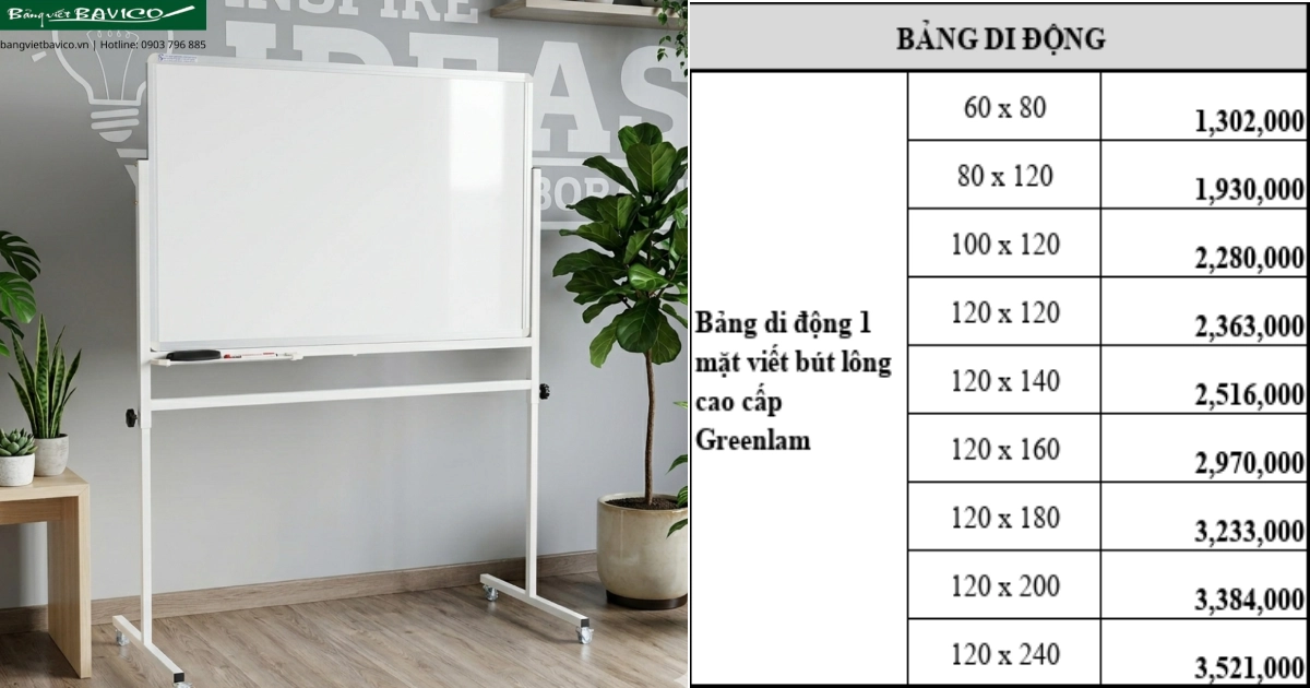 Bảng giá bảng viết bút lông Greenlam chân di động chữ T