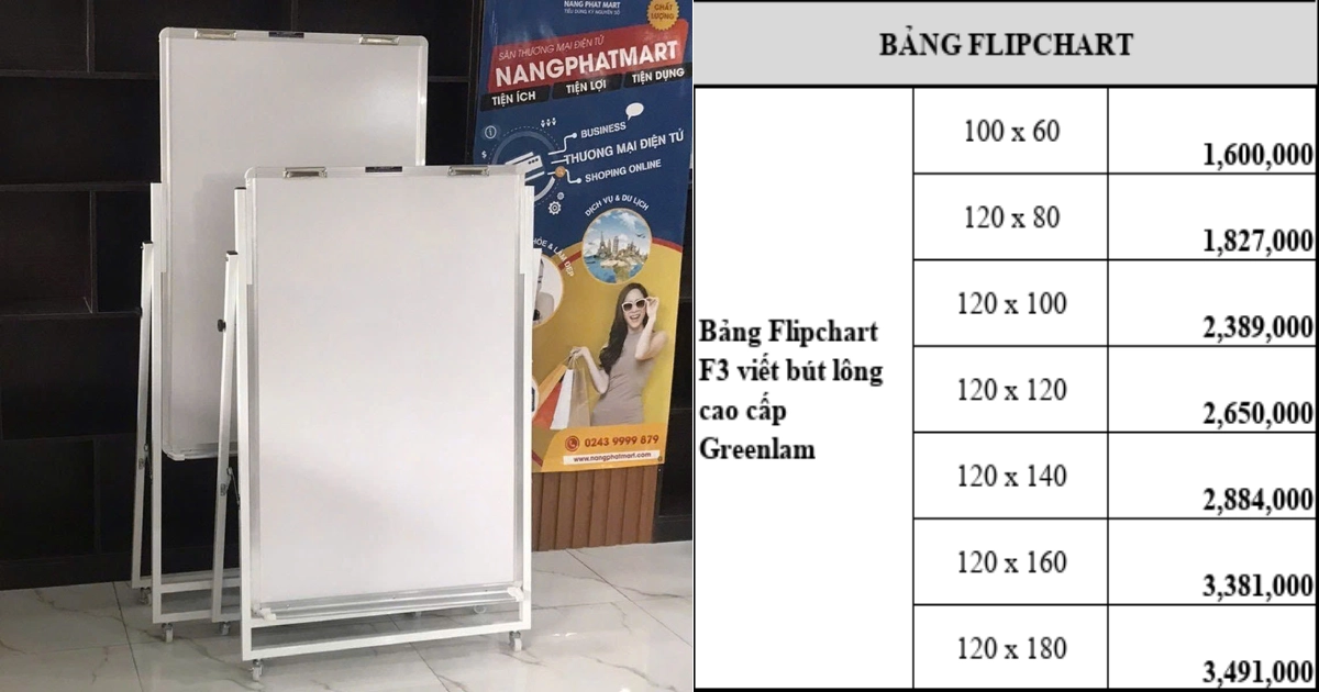 Bảng giá bảng viết bút lông Greenlam chân xếp gọn Flipchart-f3