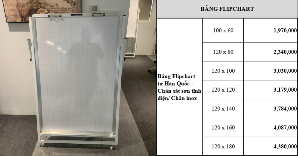 Bảng giá bảng viết bút lông từ Hàn Quốc chân xếp gọn Flipchart F3 Bavico