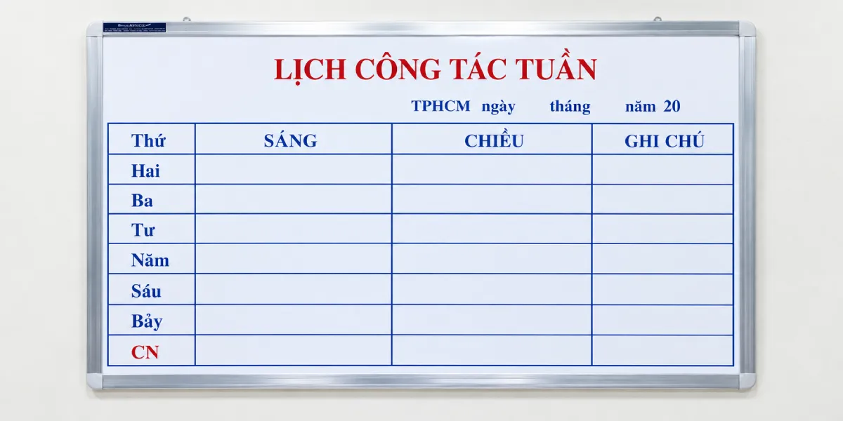 Bảng trắng in thông tin treo tường lịch công tác